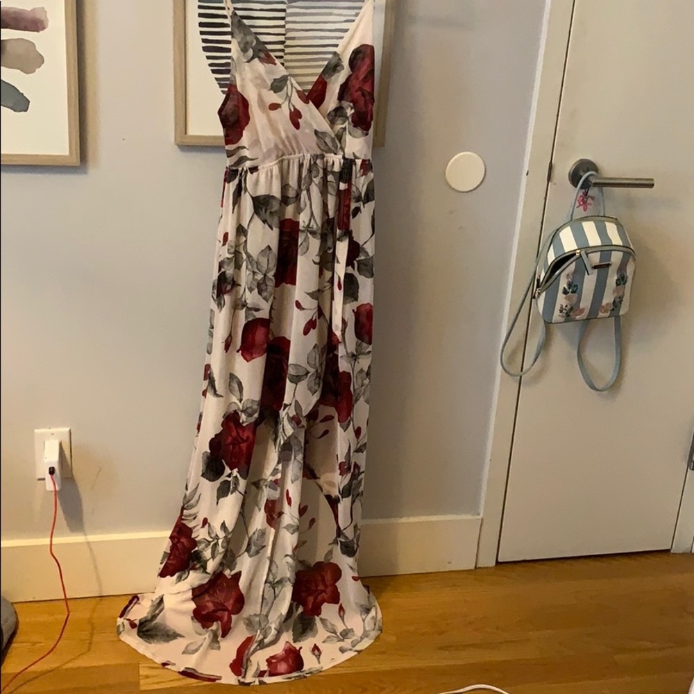 Floral Red Summer Maxi Dress Gown
